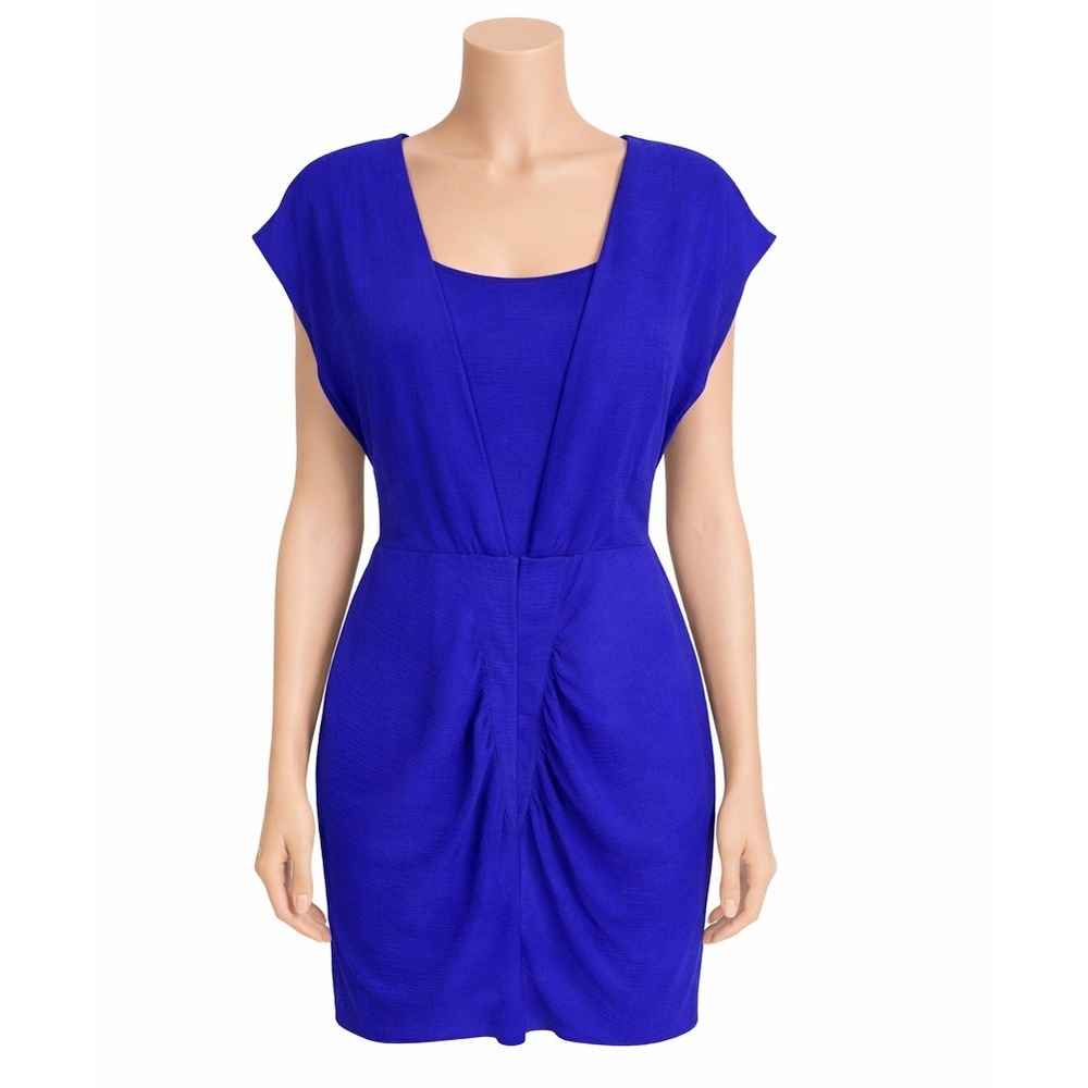 Silence+Noise Mini Dress Womens 4 Cobalt Blue Deep V-Back Ruched Cocktail Party